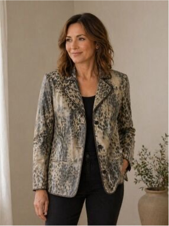 Chico's Jackets & Blazers - Chico's Gray Beige Leopard Print Blazer Jacket Women's Size 2 US Large